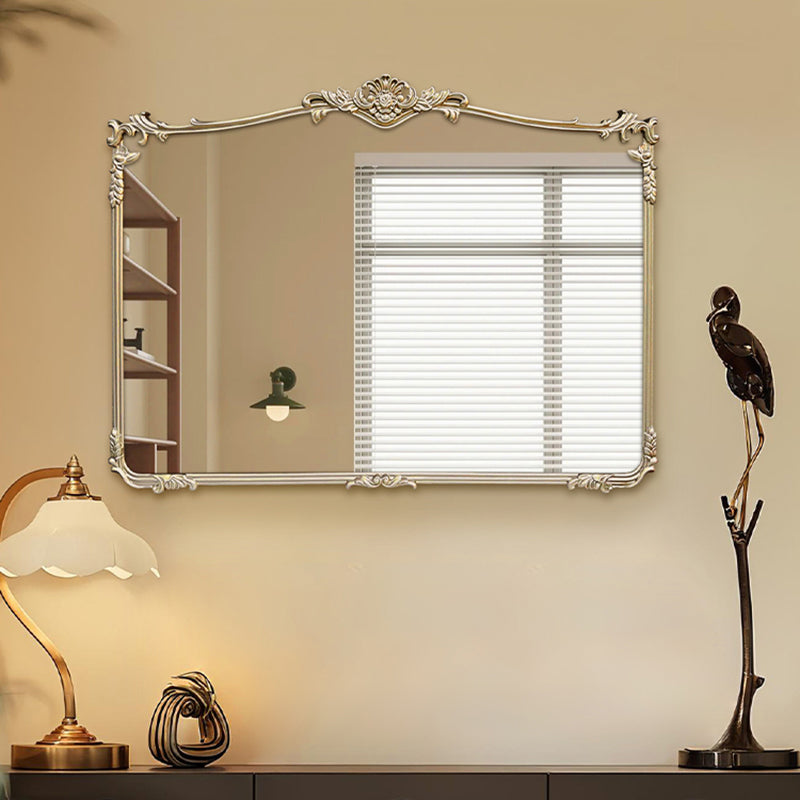 Traditional French Rectangular HD Silver Mirror Medium-Density Fiberboard Carved Wall Mirror For Bathroom & Bedroom