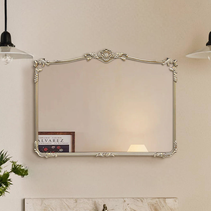 Traditional French Rectangular HD Silver Mirror Medium-Density Fiberboard Carved Wall Mirror For Bathroom & Bedroom