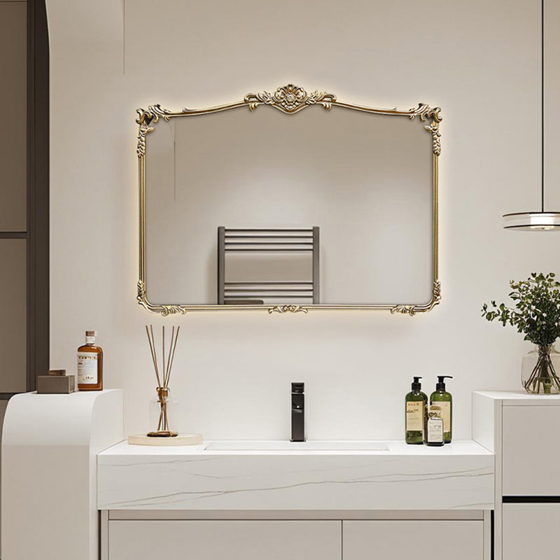 Traditional French Rectangular HD Silver Mirror Medium-Density Fiberboard Carved Wall Mirror For Bathroom & Bedroom
