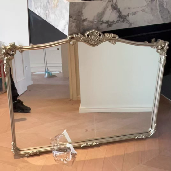 Traditional French Rectangular HD Silver Mirror Medium-Density Fiberboard Carved Wall Mirror For Bathroom & Bedroom