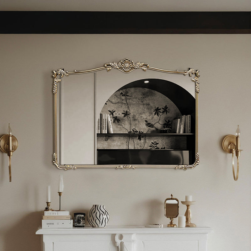 Traditional French Rectangular HD Silver Mirror Medium-Density Fiberboard Carved Wall Mirror For Bathroom & Bedroom