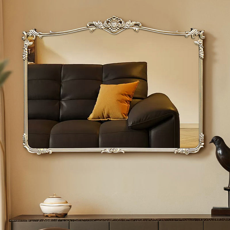 Traditional French Rectangular HD Silver Mirror Medium-Density Fiberboard Carved Wall Mirror For Bathroom & Bedroom