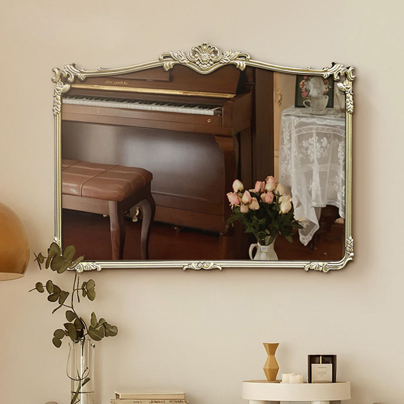 Traditional French Rectangular HD Silver Mirror Medium-Density Fiberboard Carved Wall Mirror For Bathroom & Bedroom