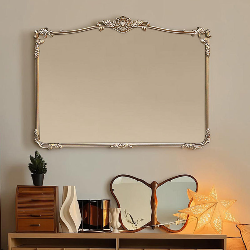 Traditional French Rectangular HD Silver Mirror Medium-Density Fiberboard Carved Wall Mirror For Bathroom & Bedroom