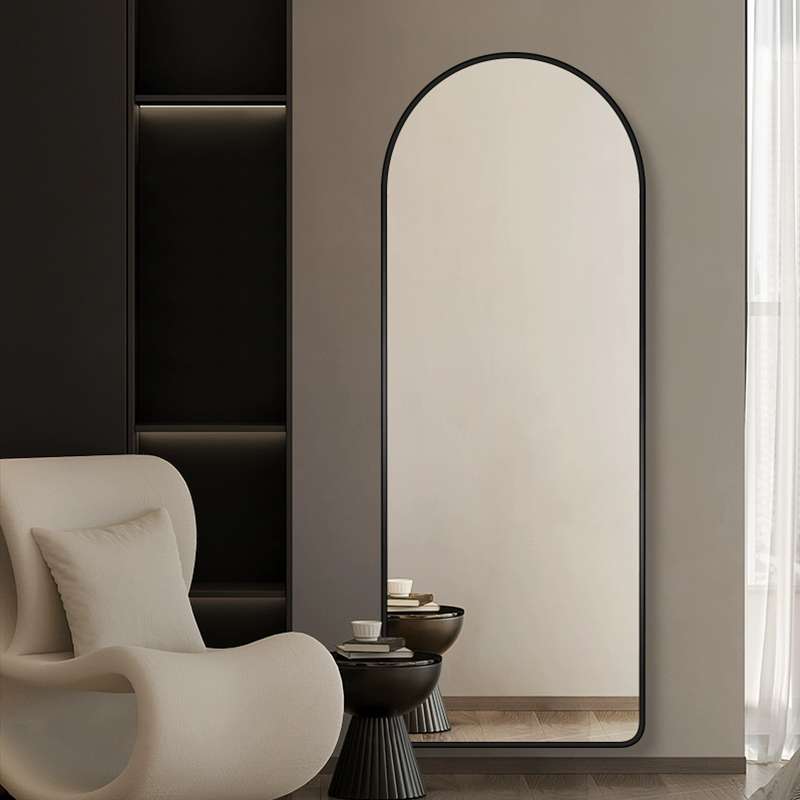 Modern Luxury Arched HD Silver Mirror Aluminum Alloy Full-Length Wall Mirror For Bedroom