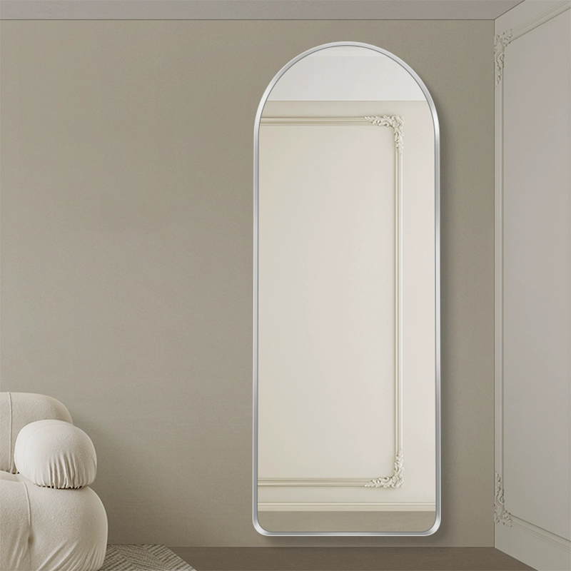 Modern Luxury Arched HD Silver Mirror Aluminum Alloy Full-Length Wall Mirror For Bedroom