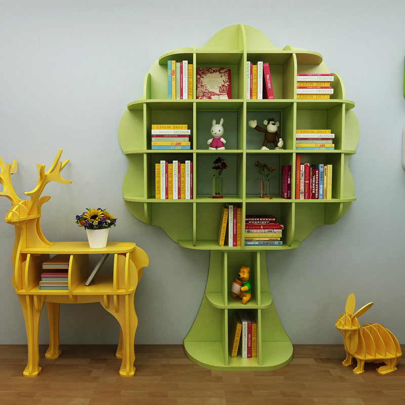 Modern Art Deco Tree-Shaped Multi-Layer Solid Wood Board Bookshelves 16-Cabinet For Living Room