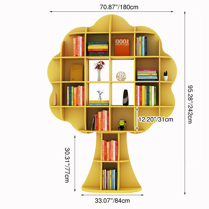 Modern Art Deco Tree-Shaped Multi-Layer Solid Wood Board Bookshelves 16-Cabinet For Living Room