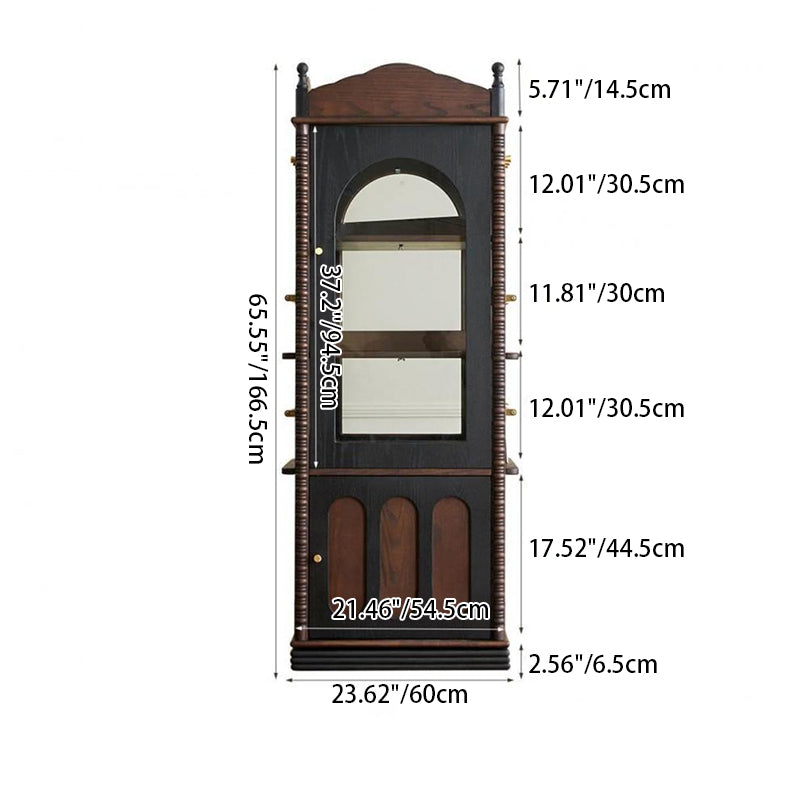 Traditional Vintage Rectangular Solid Wood Multi-Layer Panel Glass Bookshelves 3-Tier 1-Cabinet Rotatable For Living Room