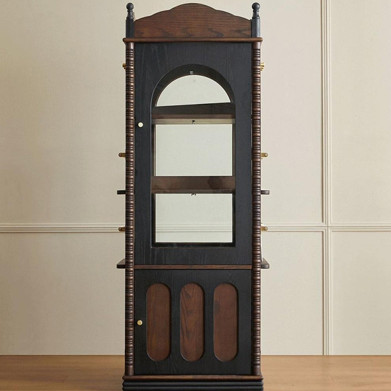 Traditional Vintage Rectangular Solid Wood Multi-Layer Panel Glass Bookshelves 3-Tier 1-Cabinet Rotatable For Living Room