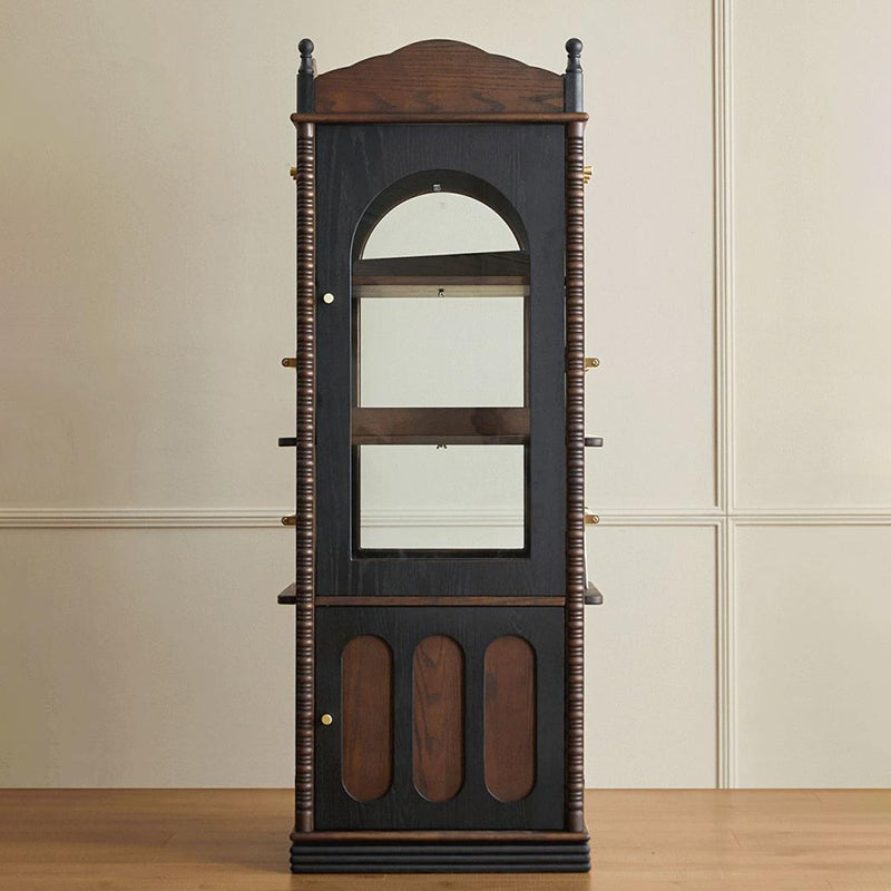 Traditional Vintage Rectangular Solid Wood Multi-Layer Panel Glass Bookshelves 3-Tier 1-Cabinet Rotatable For Living Room