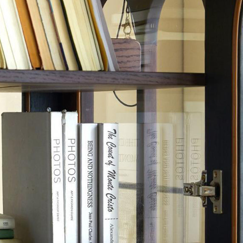Traditional Vintage Rectangular Solid Wood Multi-Layer Panel Glass Bookshelves 3-Tier 1-Cabinet Rotatable For Living Room