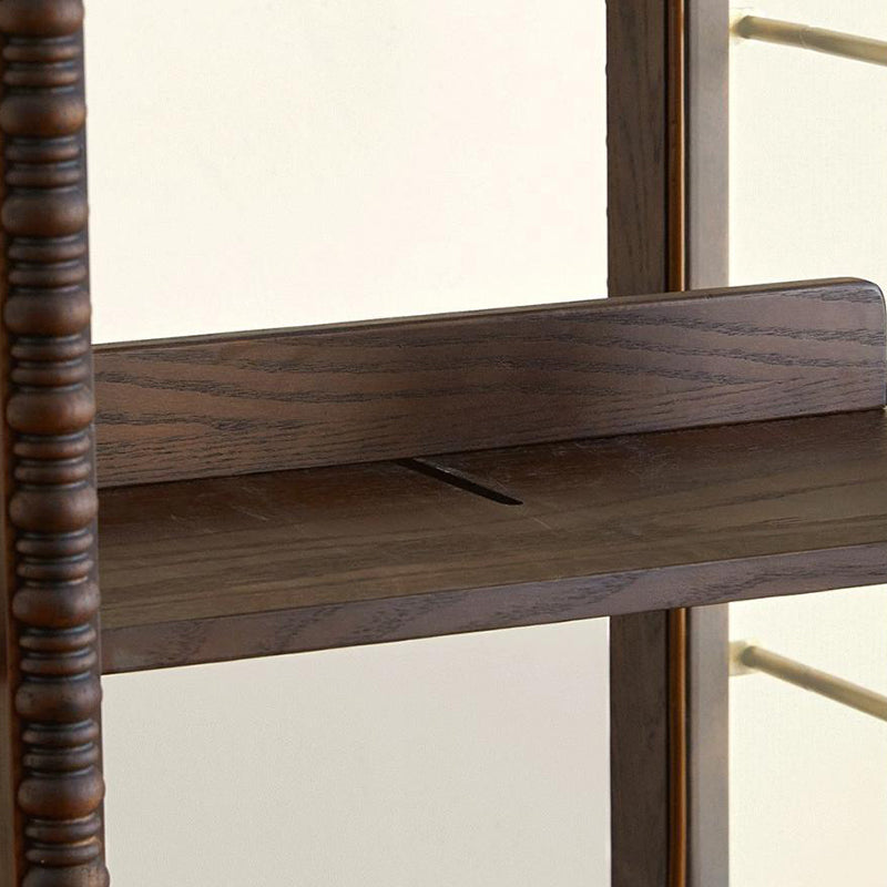 Traditional Vintage Rectangular Solid Wood Multi-Layer Panel Glass Bookshelves 3-Tier 1-Cabinet Rotatable For Living Room