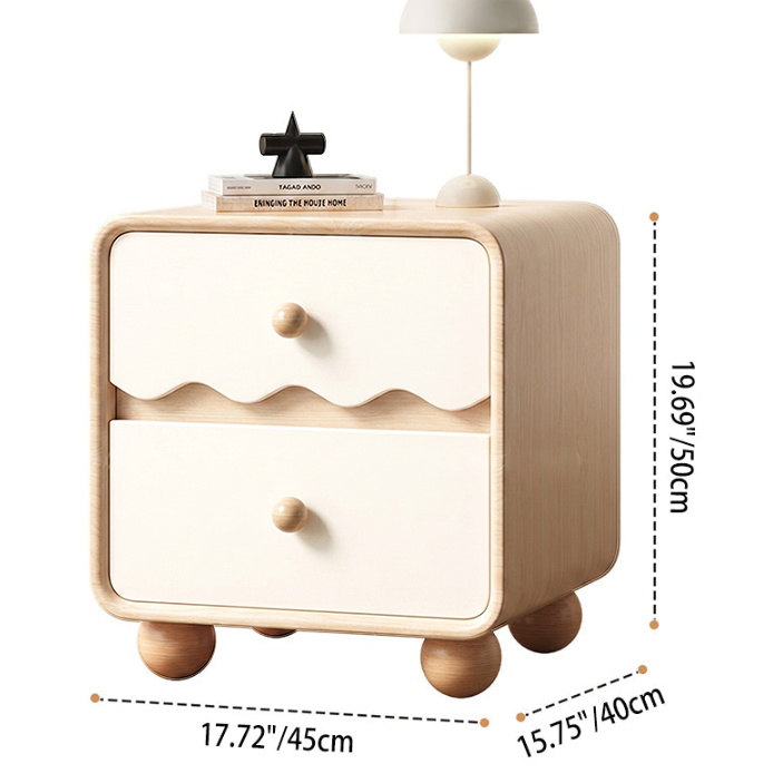 Contemporary Nordic Pine Wood Plywood Cat Scratch Leather Rectangular Nightstand 2-Drawer For Living Room And Bedroom