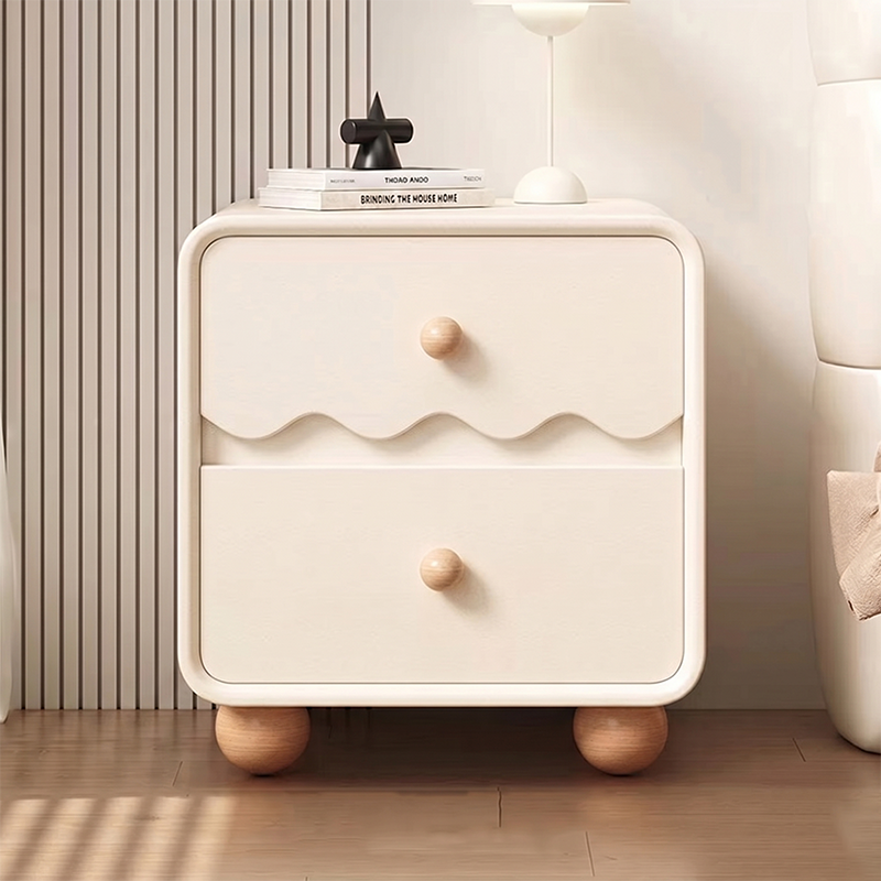 Contemporary Nordic Pine Wood Plywood Cat Scratch Leather Rectangular Nightstand 2-Drawer For Living Room And Bedroom