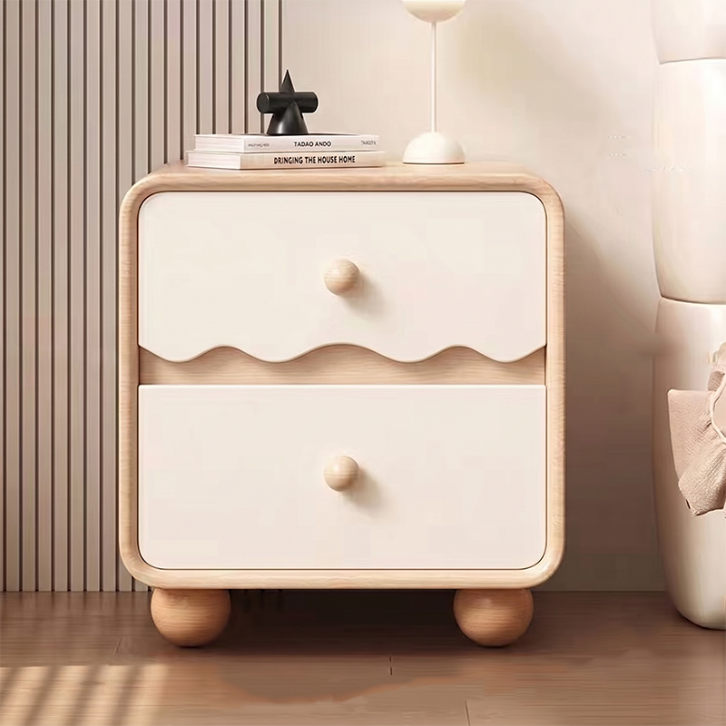 Contemporary Nordic Pine Wood Plywood Cat Scratch Leather Rectangular Nightstand 2-Drawer For Living Room And Bedroom