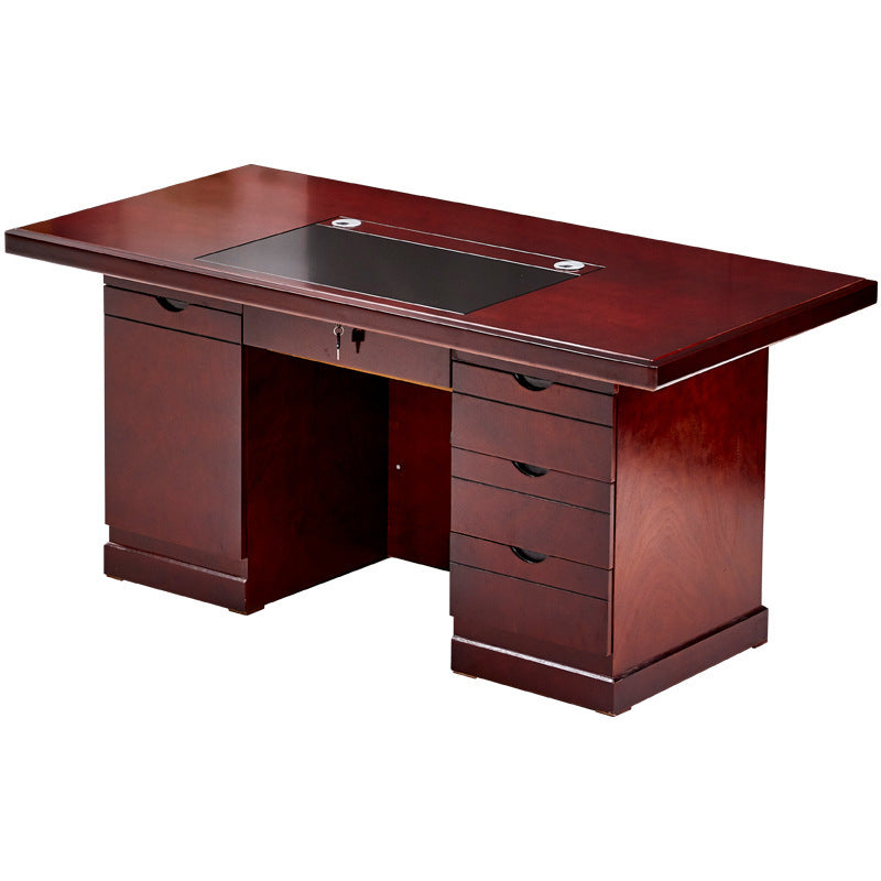 Contemporary Retro MDF Rectangular Desk With 3 Drawers 1 Cabinet For Home Office And Study