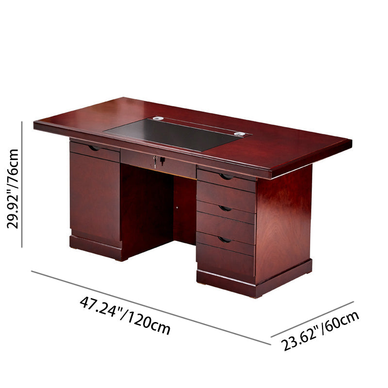 Contemporary Retro MDF Rectangular Desk With 3 Drawers 1 Cabinet For Home Office And Study