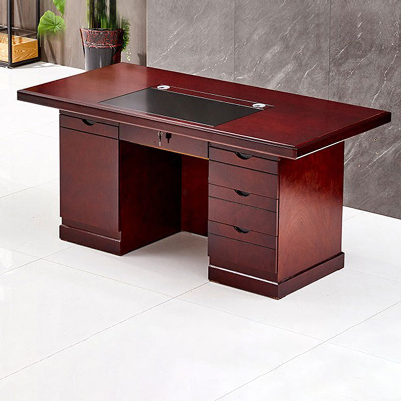 Contemporary Retro MDF Rectangular Desk With 3 Drawers 1 Cabinet For Home Office And Study
