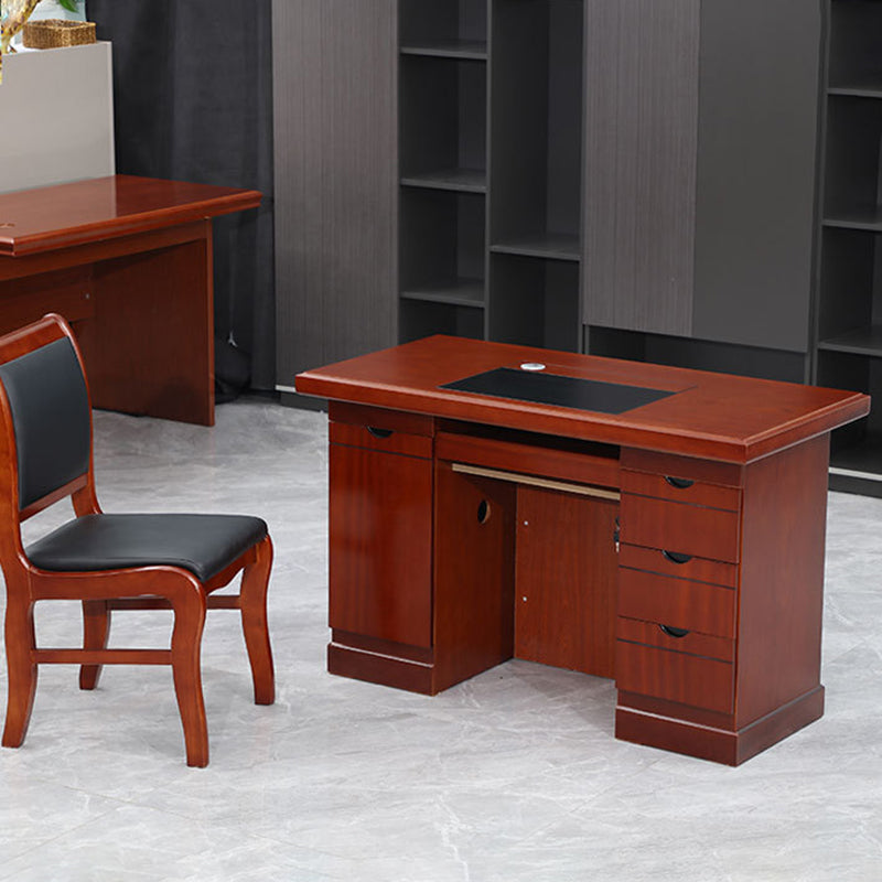 Contemporary Retro MDF Rectangular Desk With 3 Drawers 1 Cabinet For Home Office And Study