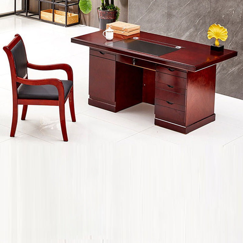 Contemporary Retro MDF Rectangular Desk With 3 Drawers 1 Cabinet For Home Office And Study