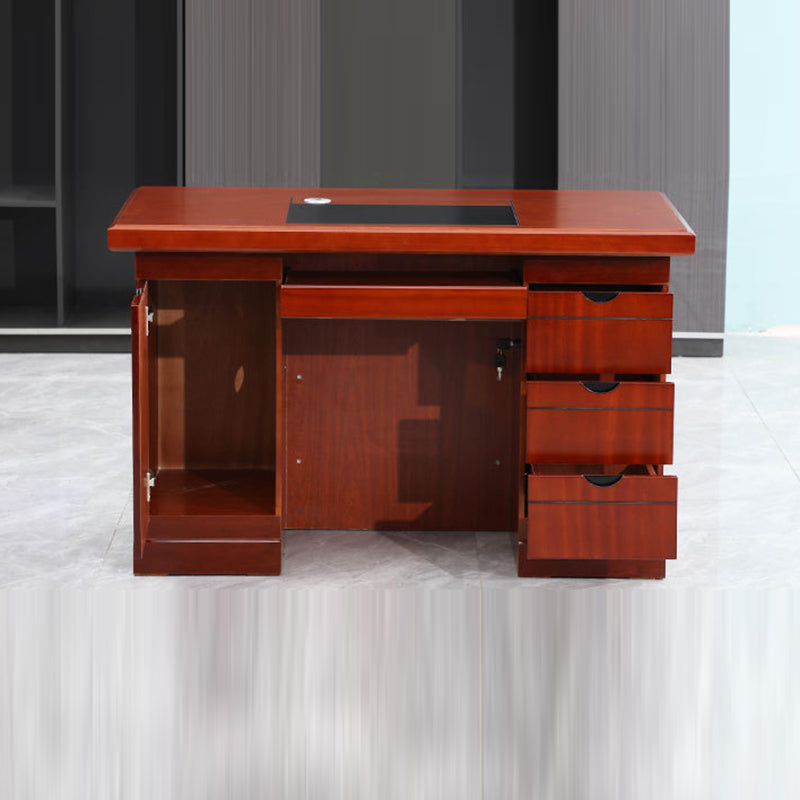 Contemporary Retro MDF Rectangular Desk With 3 Drawers 1 Cabinet For Home Office And Study