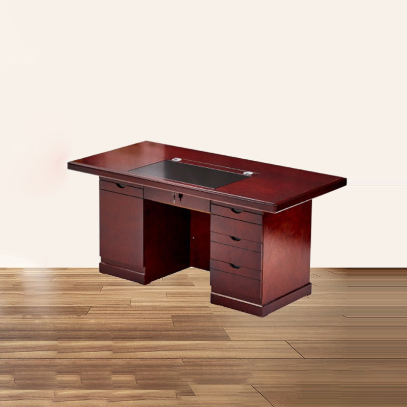 Contemporary Retro MDF Rectangular Desk With 3 Drawers 1 Cabinet For Home Office And Study