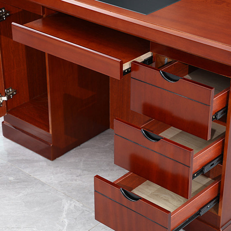 Contemporary Retro MDF Rectangular Desk With 3 Drawers 1 Cabinet For Home Office And Study