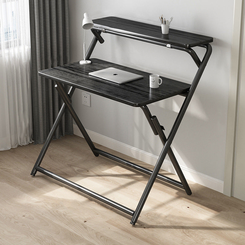 Modern Minimalist MDF Iron Rectangular Foldable Desk With 2 Tiers For Home Office And Study