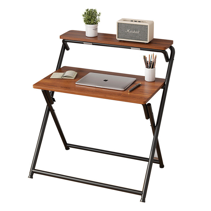 Modern Minimalist MDF Iron Rectangular Foldable Desk With 2 Tiers For Home Office And Study