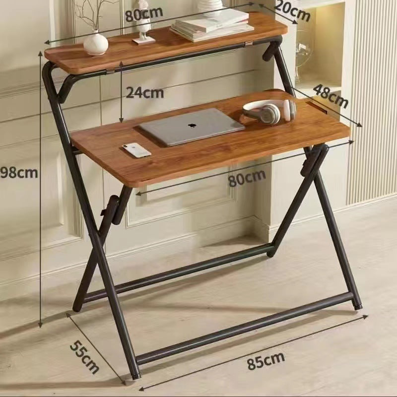 Modern Minimalist MDF Iron Rectangular Foldable Desk With 2 Tiers For Home Office And Study