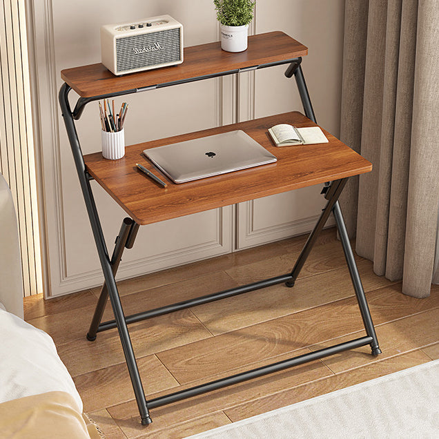 Modern Minimalist MDF Iron Rectangular Foldable Desk With 2 Tiers For Home Office And Study