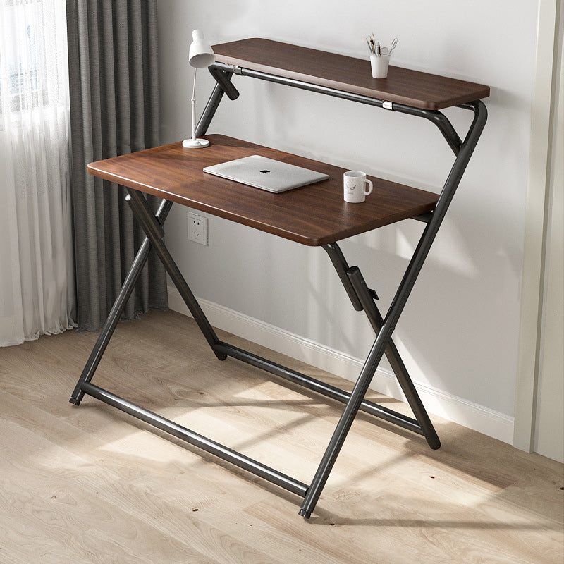 Modern Minimalist MDF Iron Rectangular Foldable Desk With 2 Tiers For Home Office And Study