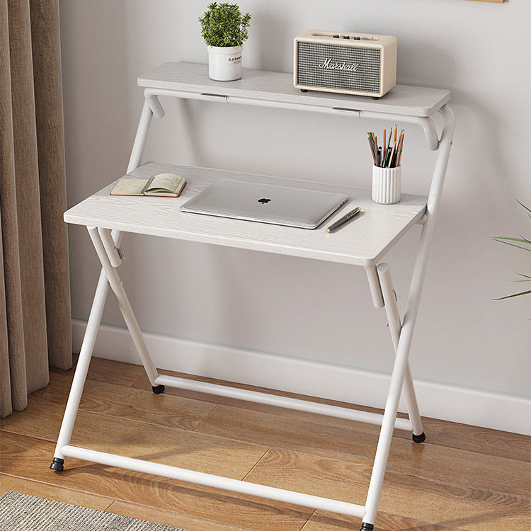 Modern Minimalist MDF Iron Rectangular Foldable Desk With 2 Tiers For Home Office And Study