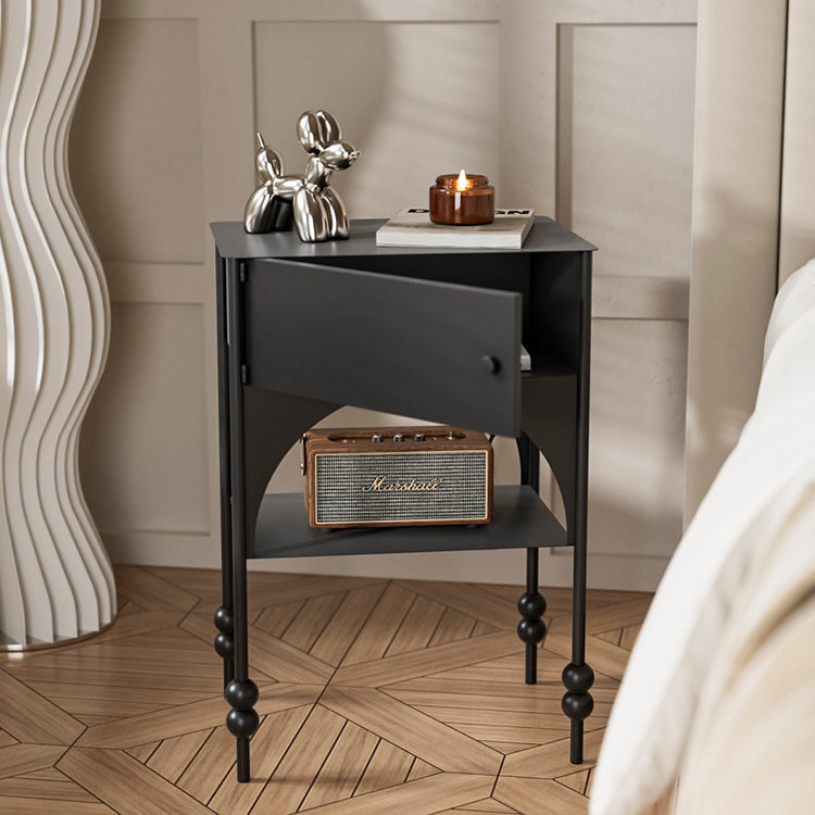 Contemporary Retro Iron Arched Rectangular Nightstand With 2-Tier Cabinet For Bedside