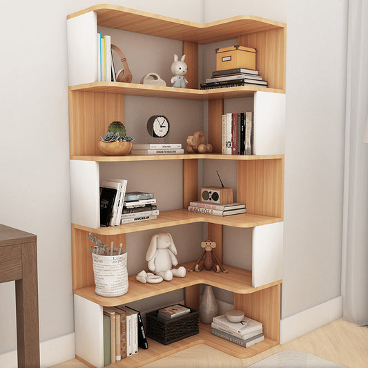 Contemporary Nordic Solid Wood L-Shaped Corner Bookshelf With 4/5 Tiers For Home Office & Study