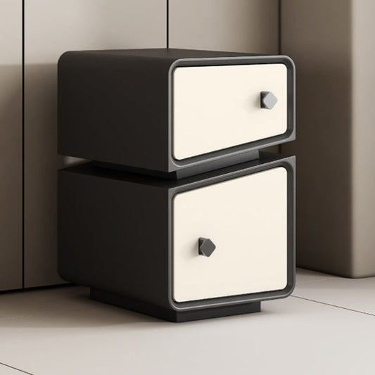 Modern Minimalist Solid Wood Plywood & Microfiber Leather Rectangular Split-Cut Nightstand With 2 Drawers For Bedroom