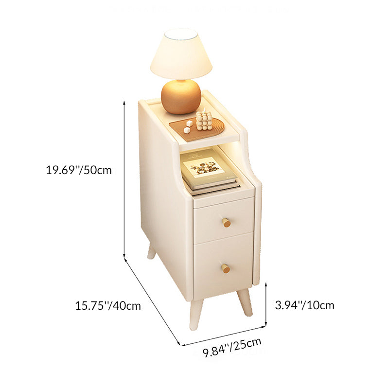 Contemporary Nordic Rubber Wood Hardware Rectangular Narrow Nightstand With 2-Drawer And 1-Cabinet For Bedside Storage