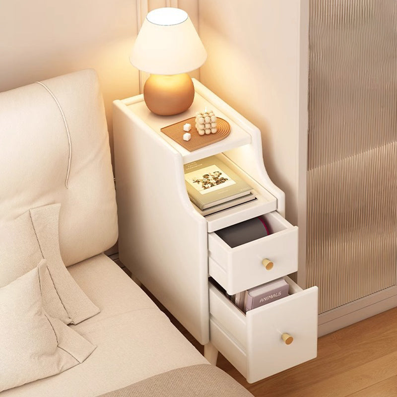 Contemporary Nordic Rubber Wood Hardware Rectangular Narrow Nightstand With 2-Drawer And 1-Cabinet For Bedside Storage