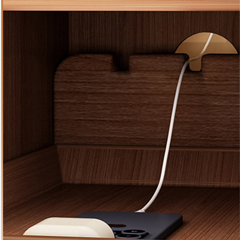 Contemporary Nordic Rubber Wood Hardware Rectangular Narrow Nightstand With 2-Drawer And 1-Cabinet For Bedside Storage