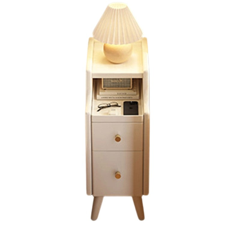 Contemporary Nordic Rubber Wood Hardware Rectangular Narrow Nightstand With 2-Drawer And 1-Cabinet For Bedside Storage