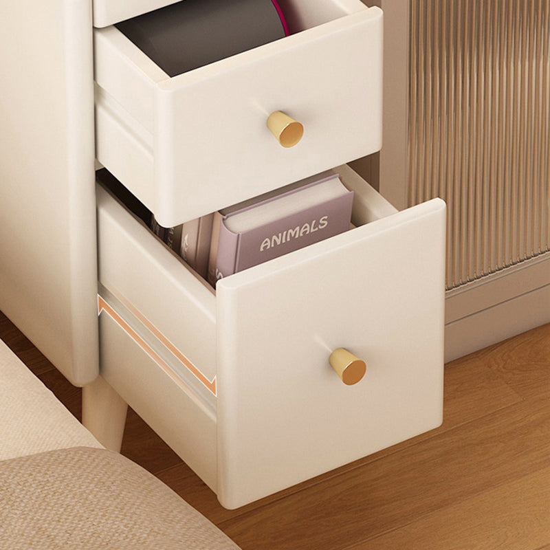 Contemporary Nordic Rubber Wood Hardware Rectangular Narrow Nightstand With 2-Drawer And 1-Cabinet For Bedside Storage