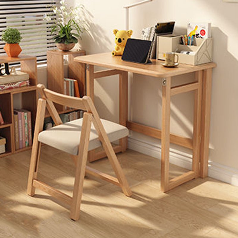 Modern Simplicity Rubber Wood Hardware Rectangular Foldable Desk & Chair Set For Study
