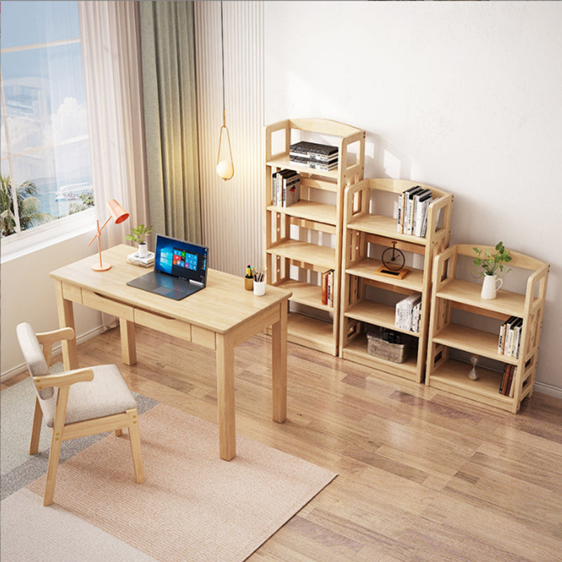 Contemporary Nordic Rubber Wood Plywood Rectangular Desk & Chair Set 2-Drawer For Study