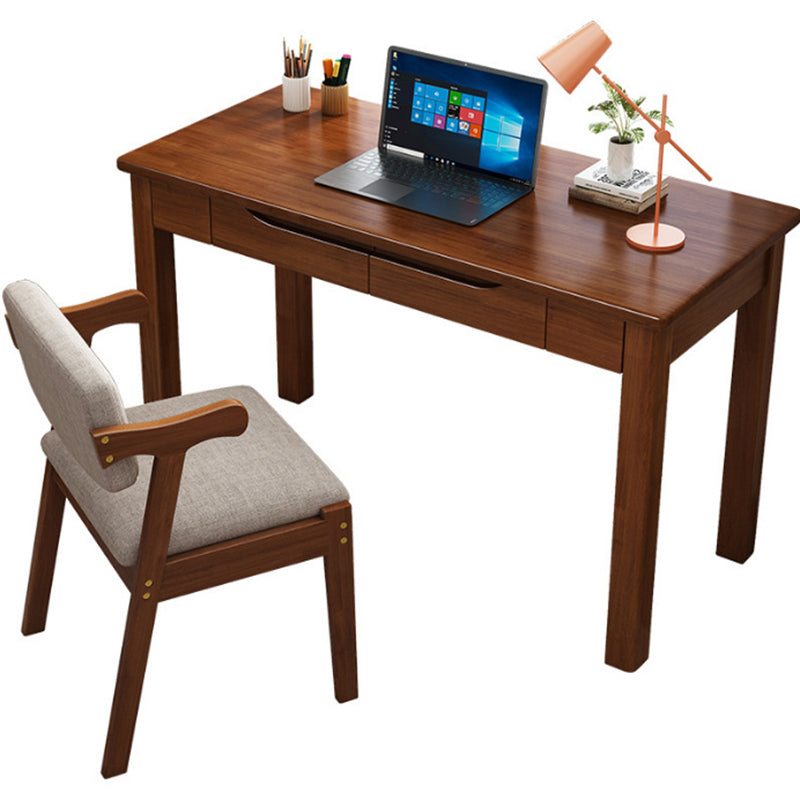 Contemporary Nordic Rubber Wood Plywood Rectangular Desk & Chair Set 2-Drawer For Study