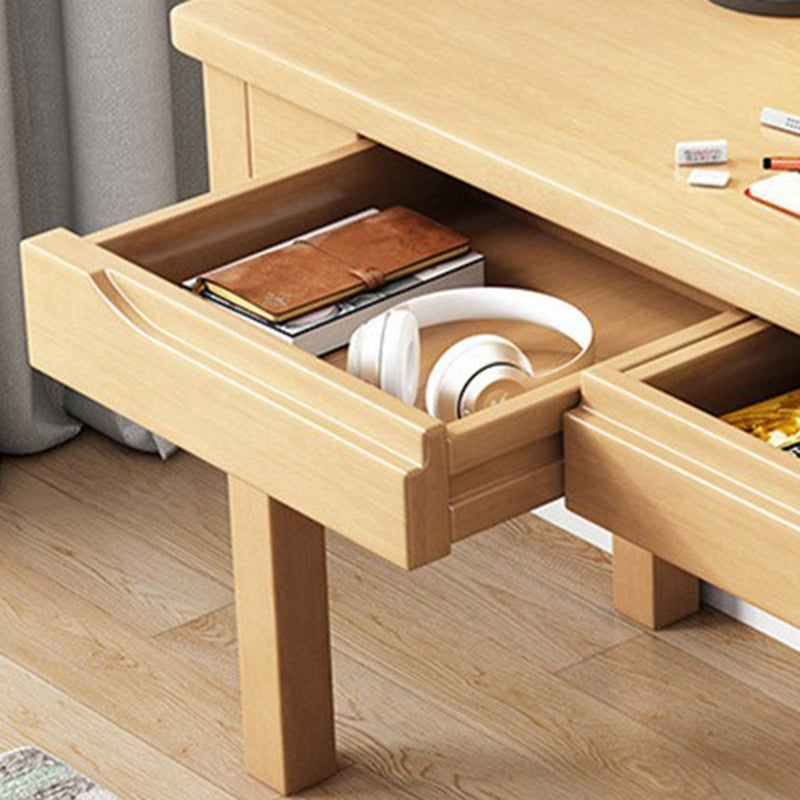 Contemporary Nordic Rubber Wood Plywood Rectangular Desk & Chair Set 2-Drawer For Study