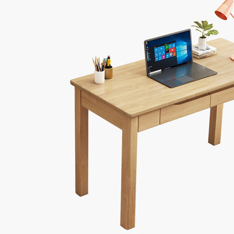 Contemporary Nordic Rubber Wood Plywood Rectangular Desk & Chair Set 2-Drawer For Study