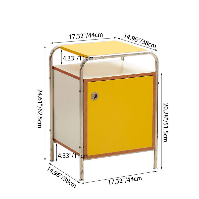 Contemporary Nordic Rectangular Wood Plate Stainless Steel Nightstand 1-Cabinet For Bedroom