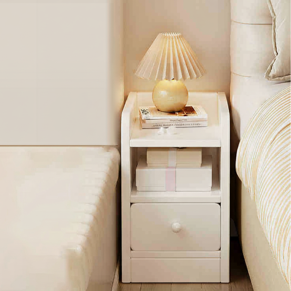 Modern Minimalist Rectangular Plywood Space-Saving Nightstand 1/2-Drawer For Bedroom