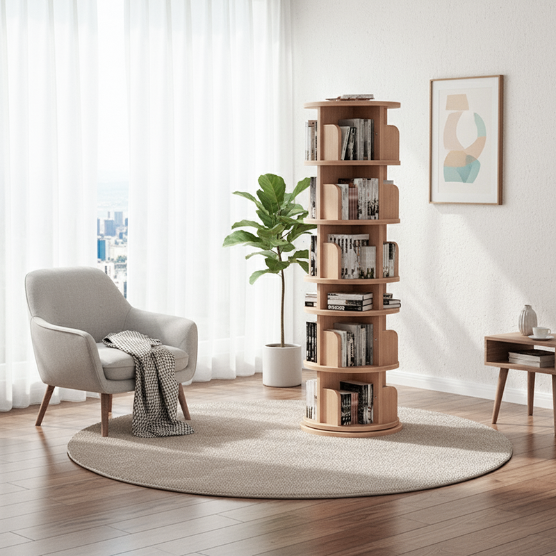 Modern Minimalist Pine Board Bookshelves 6-Tier Rotatable For Home Office